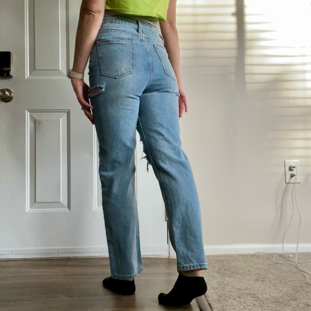 GREY LAB Light Blue Distressed Straight Leg Jeans